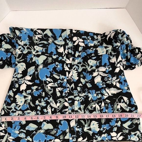 Ophelia Roe Floral Button Front Puff Short Sleeves Midi Dress Size L - Picture 15 of 16